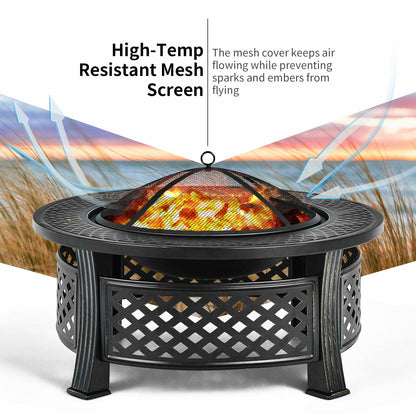 Outdoor Fire Pit With BBQ Grill, High-Temp Resistance Finish, Black Fire Pits at Gallery Canada