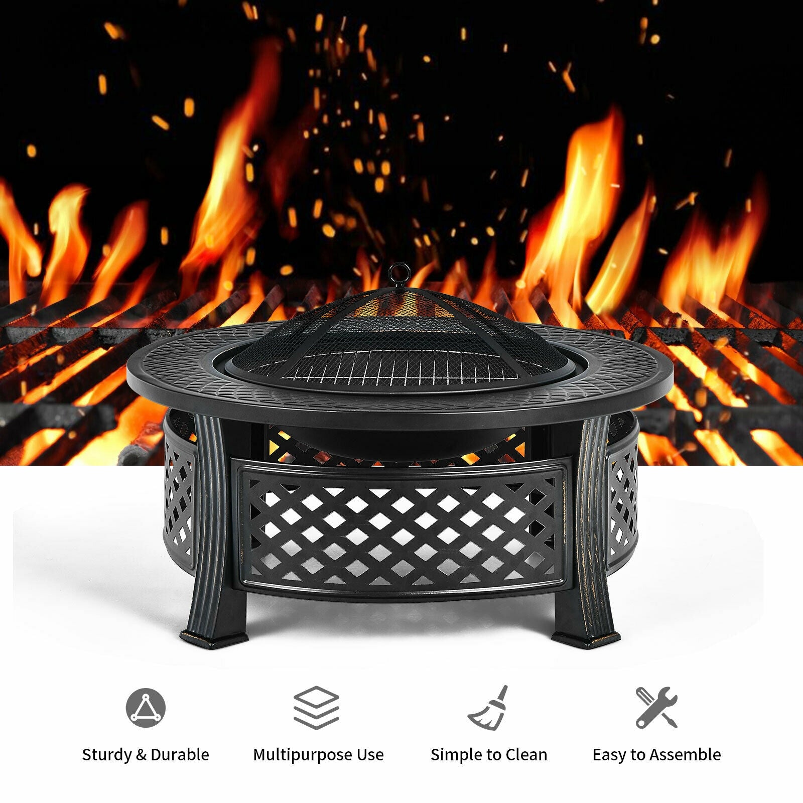 Outdoor Fire Pit With BBQ Grill, High-Temp Resistance Finish, Black Fire Pits at Gallery Canada
