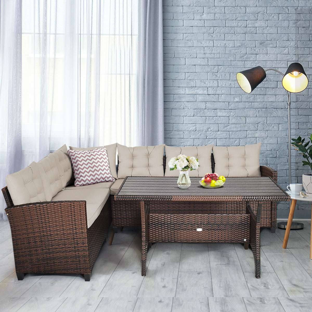 Hand-Woven Rattan Outdoor Sofa Set, 3 Pieces, Brown Outdoor Sectionals at Gallery Canada