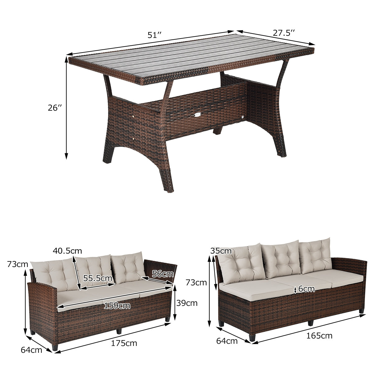 Hand-Woven Rattan Outdoor Sofa Set, 3 Pieces, Brown Outdoor Sectionals at Gallery Canada