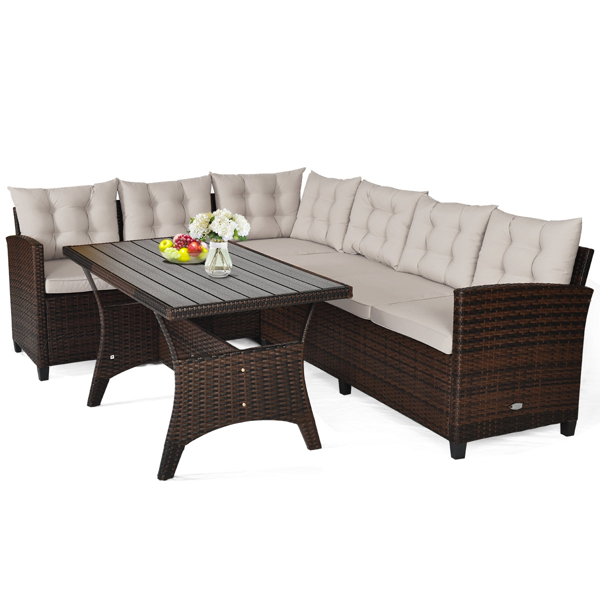Hand-Woven Rattan Outdoor Sofa Set, 3 Pieces, Brown Outdoor Sectionals at Gallery Canada