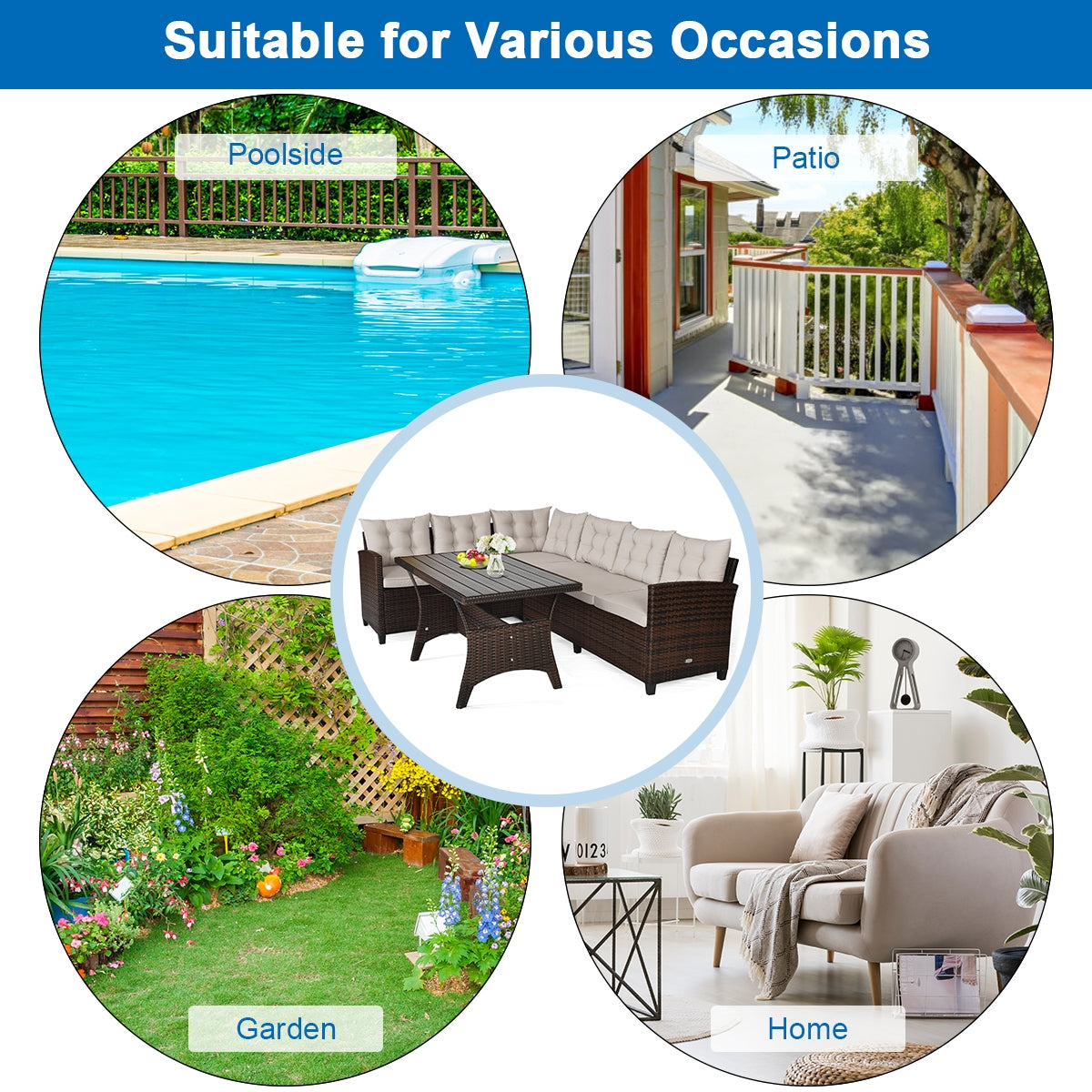 Hand-Woven Rattan Outdoor Sofa Set, 3 Pieces, Brown Outdoor Sectionals at Gallery Canada