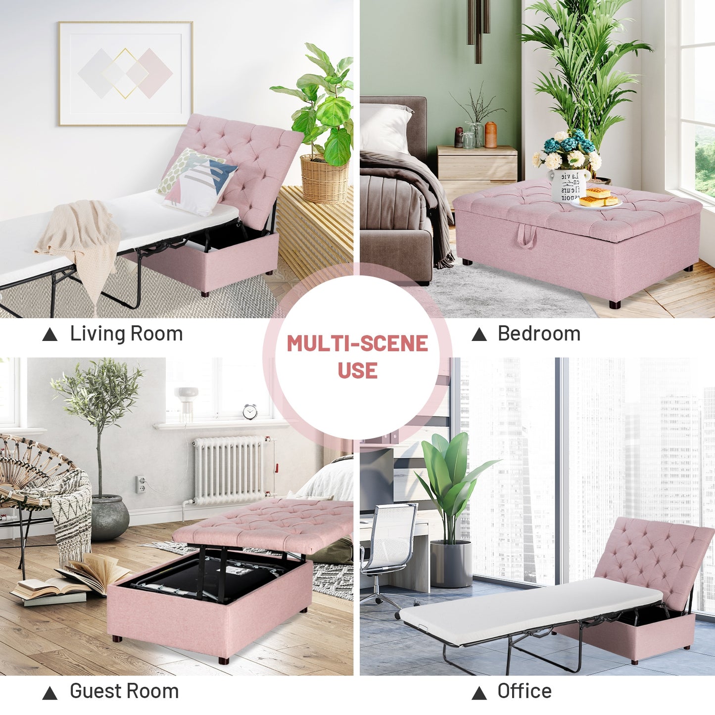 Folding Ottoman Sleeper Bed With Mattress, Pink Folding Beds at Gallery Canada