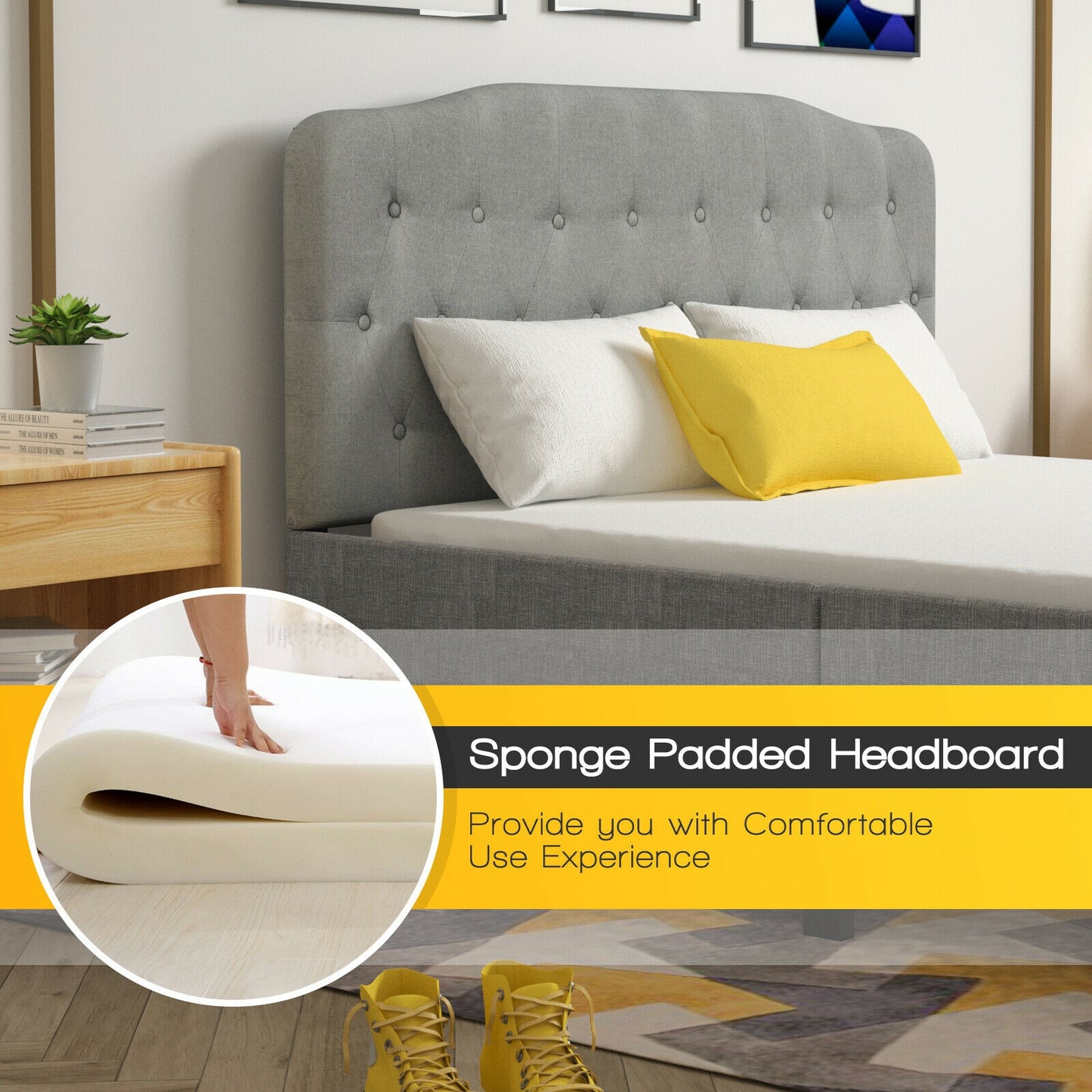 Queen Upholstered Headboard, Adjustable Height, Light Gray Headboards at Gallery Canada