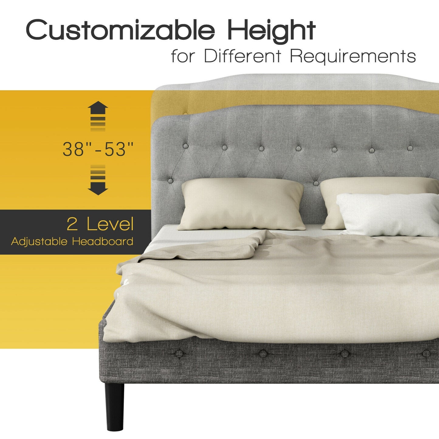 Queen Upholstered Headboard, Adjustable Height, Light Gray Headboards at Gallery Canada