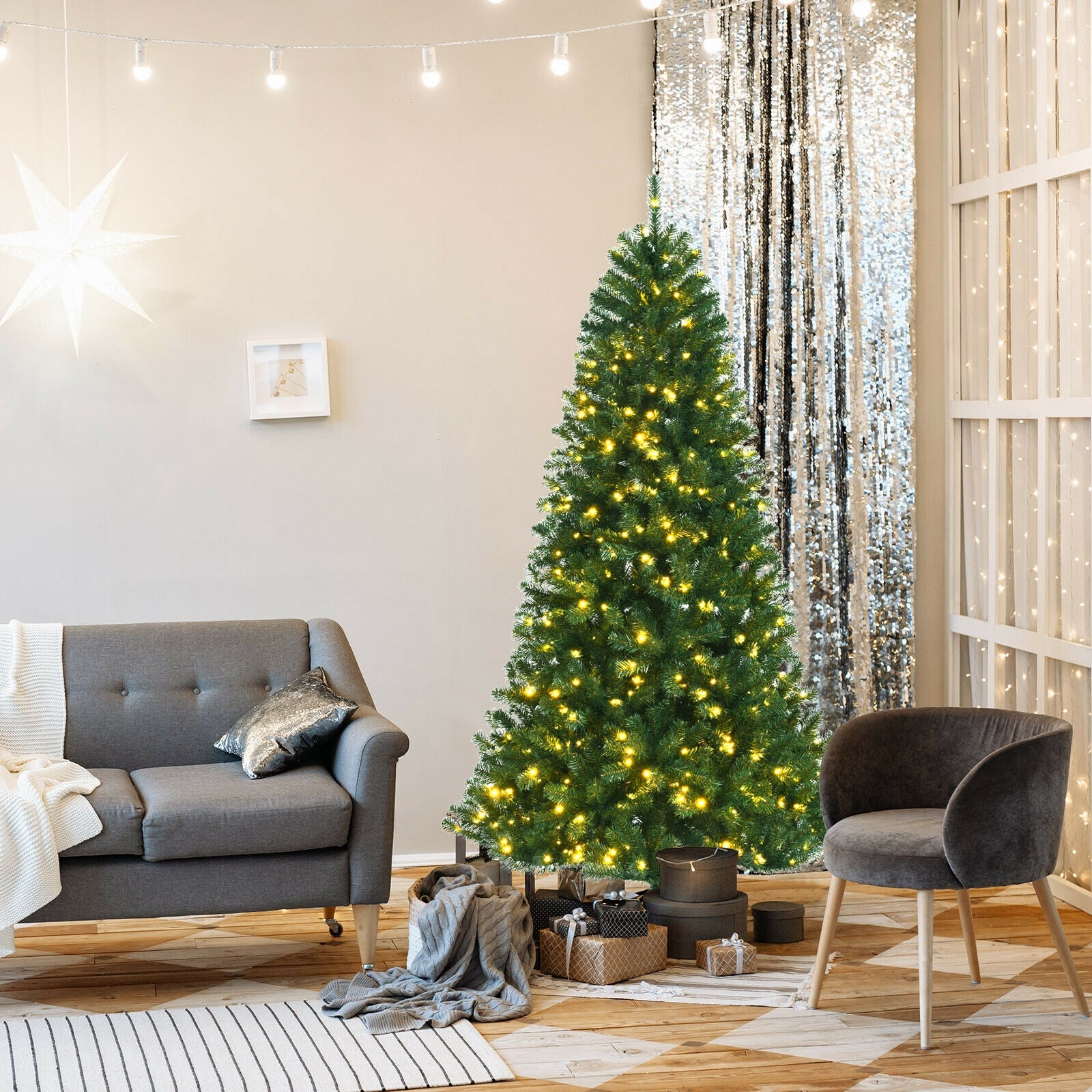 Artificial Hinged Christmas Tree, 6', Remote Control LED Lights, Green Christmas Tree at Gallery Canada
