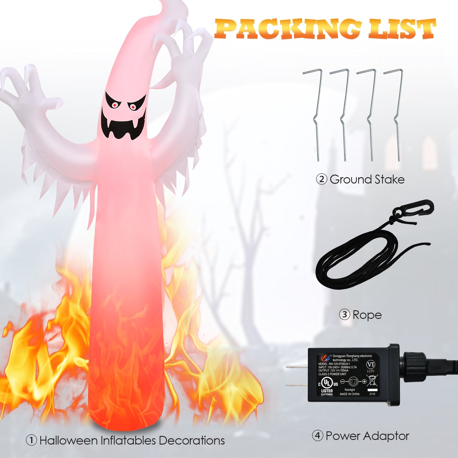 12 Feet Halloween Inflatable Decoration, Built-in LED Lights, White Halloween at Gallery Canada