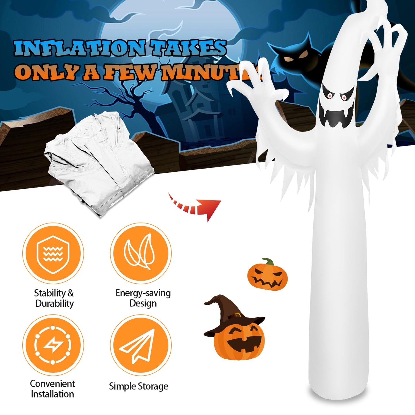 12 Feet Halloween Inflatable Decoration, Built-in LED Lights, White Halloween at Gallery Canada