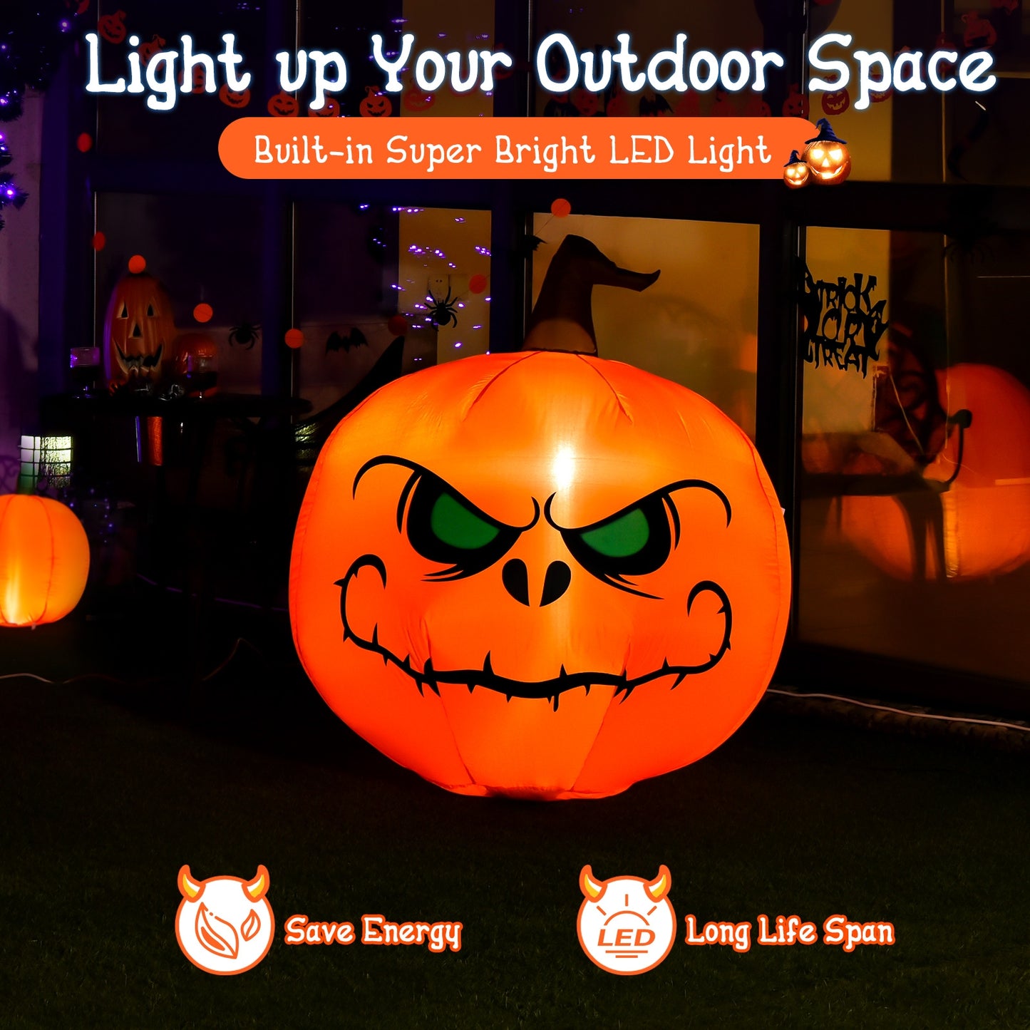 4 Feet Halloween Inflatable Pumpkin With LED Light, Orange Halloween at Gallery Canada