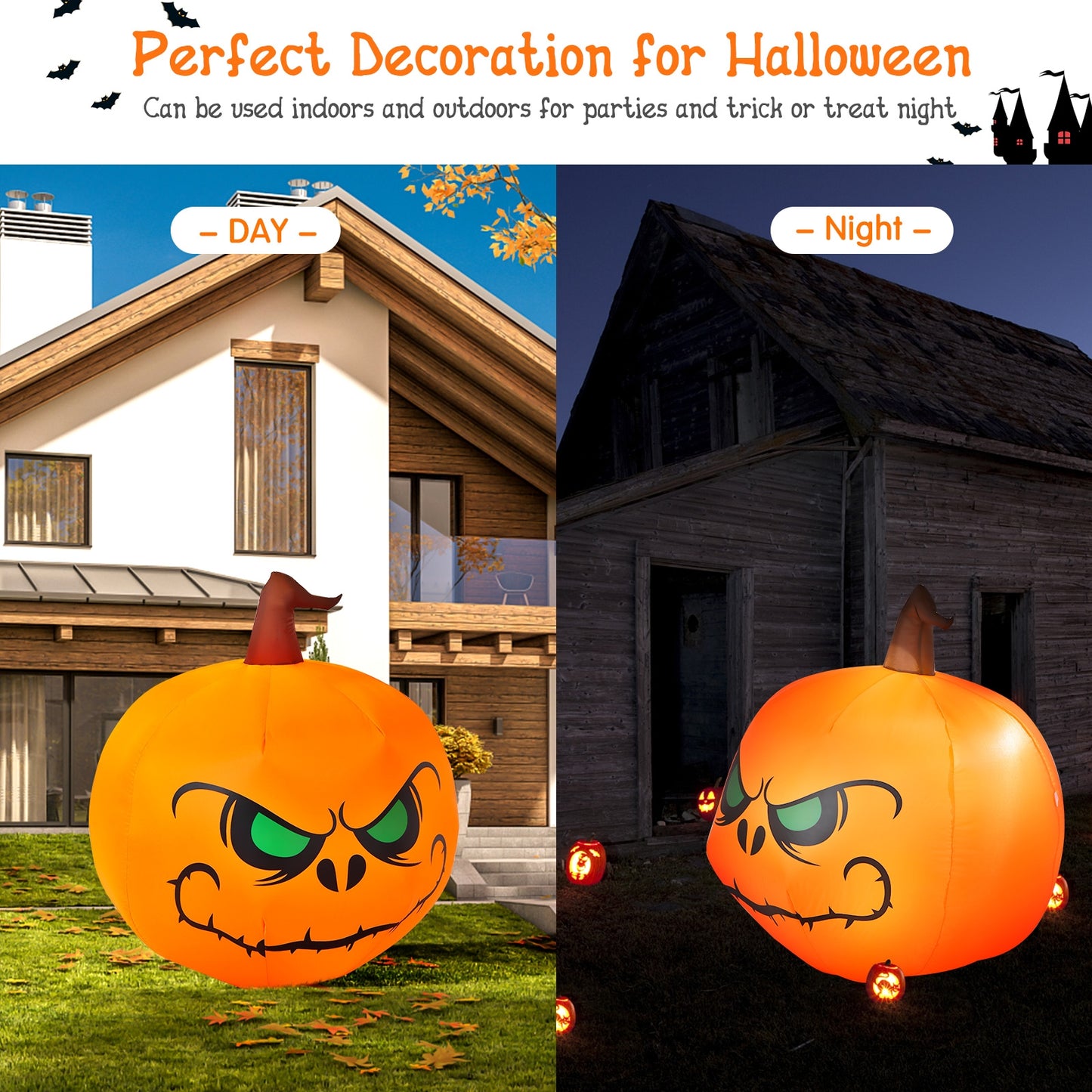 4 Feet Halloween Inflatable Pumpkin With LED Light, Orange Halloween at Gallery Canada