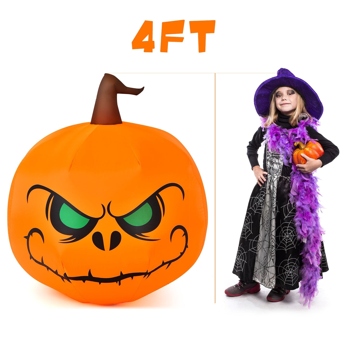 4 Feet Halloween Inflatable Pumpkin With LED Light, Orange Halloween at Gallery Canada