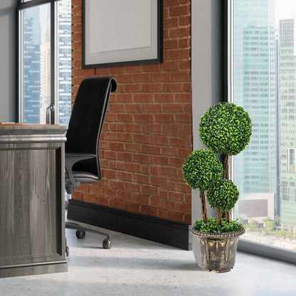 30 Inch Artificial Topiary Triple Ball Tree, Indoor Outdoor UV Protection, Green Faux Plants at Gallery Canada