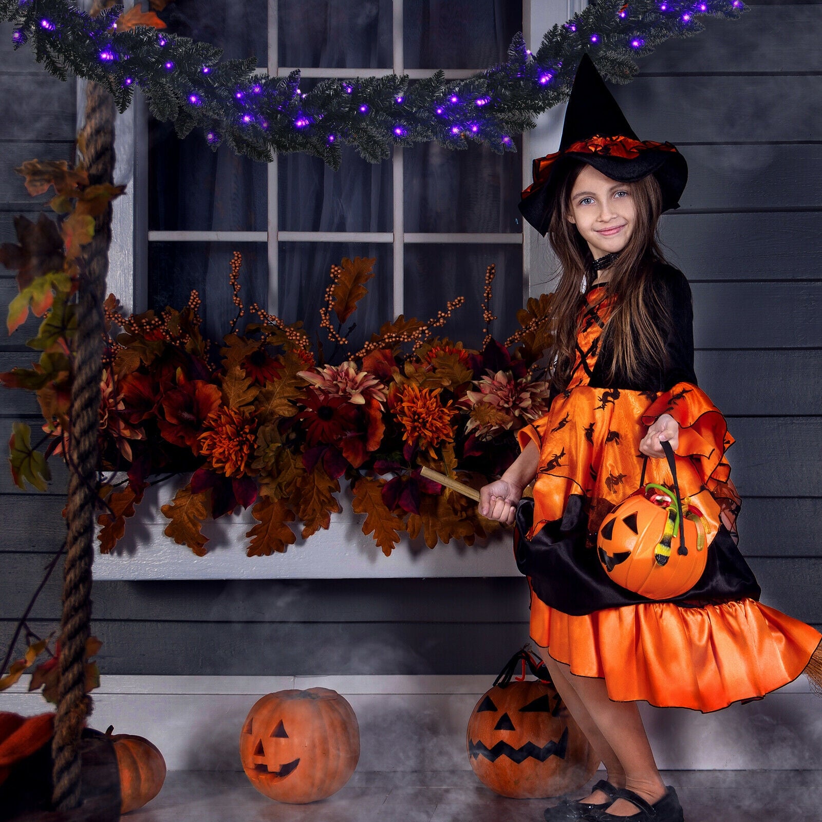 9 Feet Pre-lit Christmas Garland, 50 LED Lights, Black, Purple Halloween at Gallery Canada