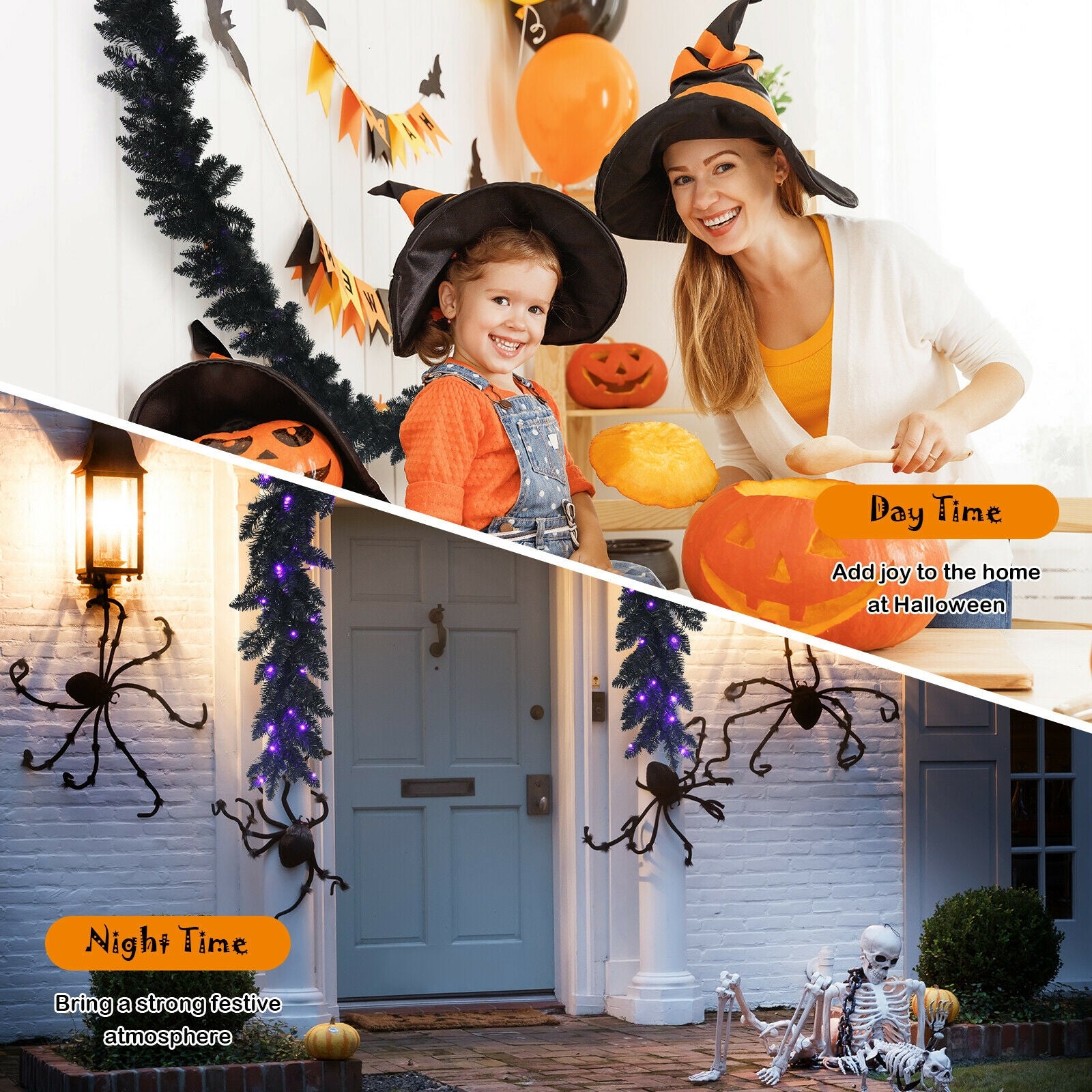 9 Feet Pre-lit Christmas Garland, 50 LED Lights, Black, Purple Halloween at Gallery Canada