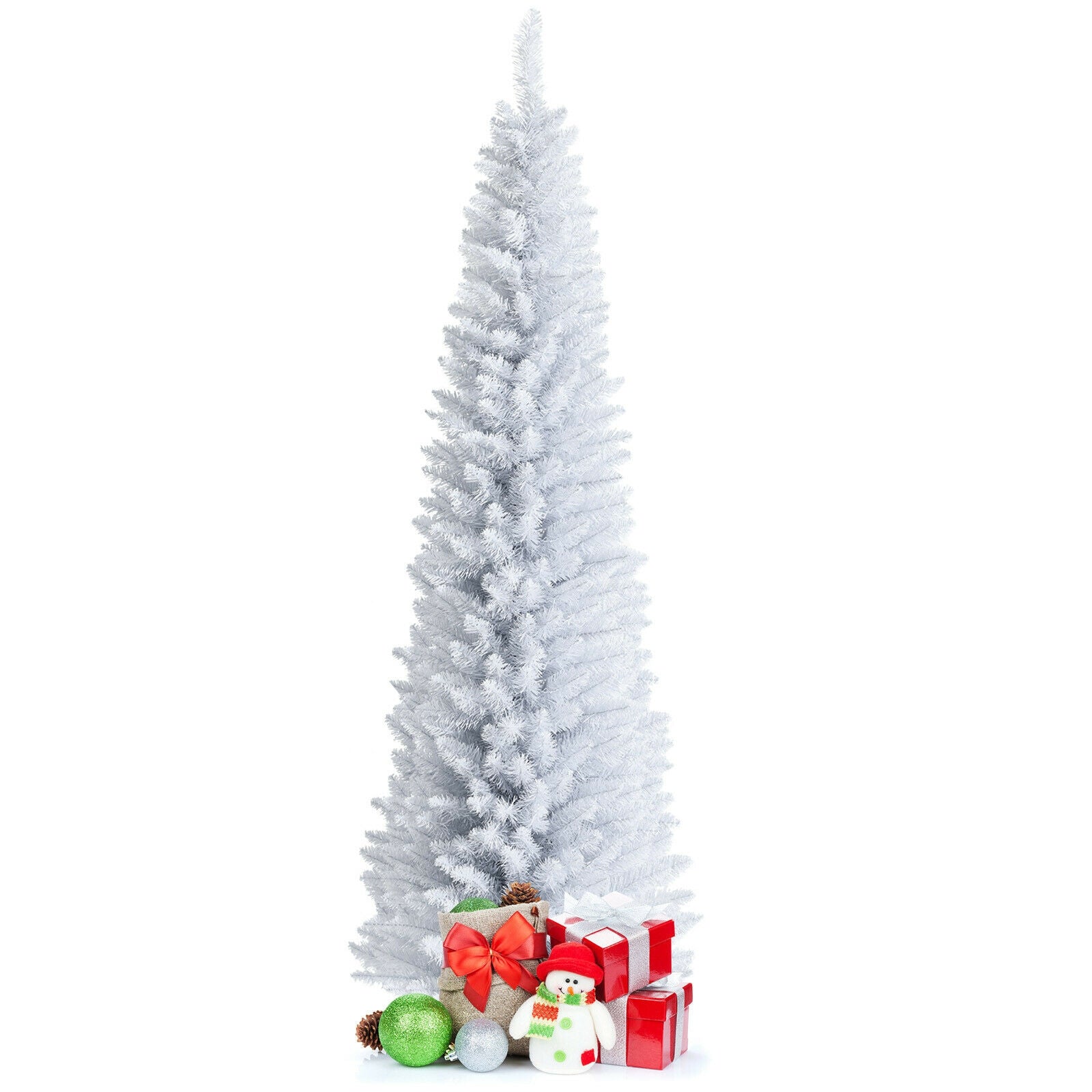 7 Feet Slim Artificial Christmas Pencil Tree, Metal Stand, White Christmas Tree at Gallery Canada