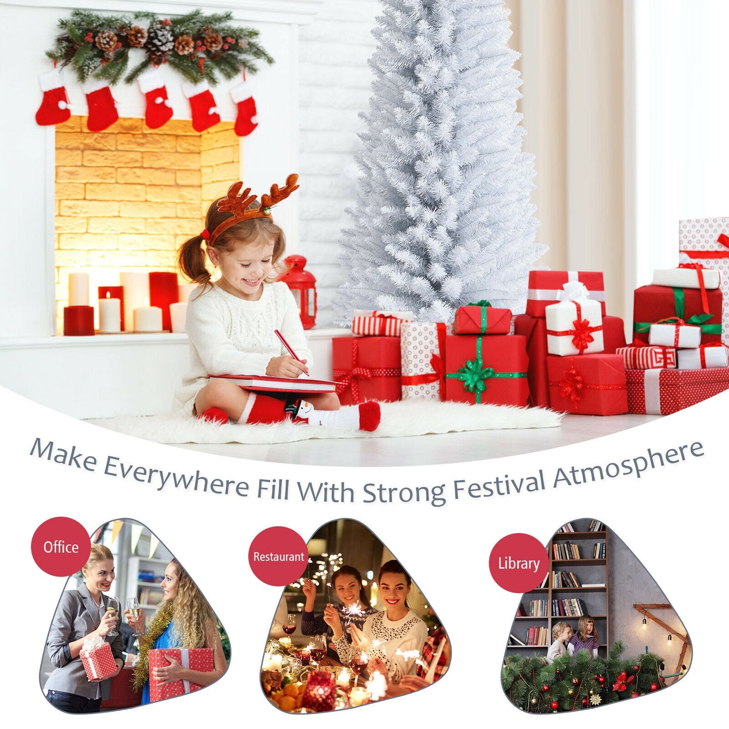 7 Feet Slim Artificial Christmas Pencil Tree, Metal Stand, White Christmas Tree at Gallery Canada