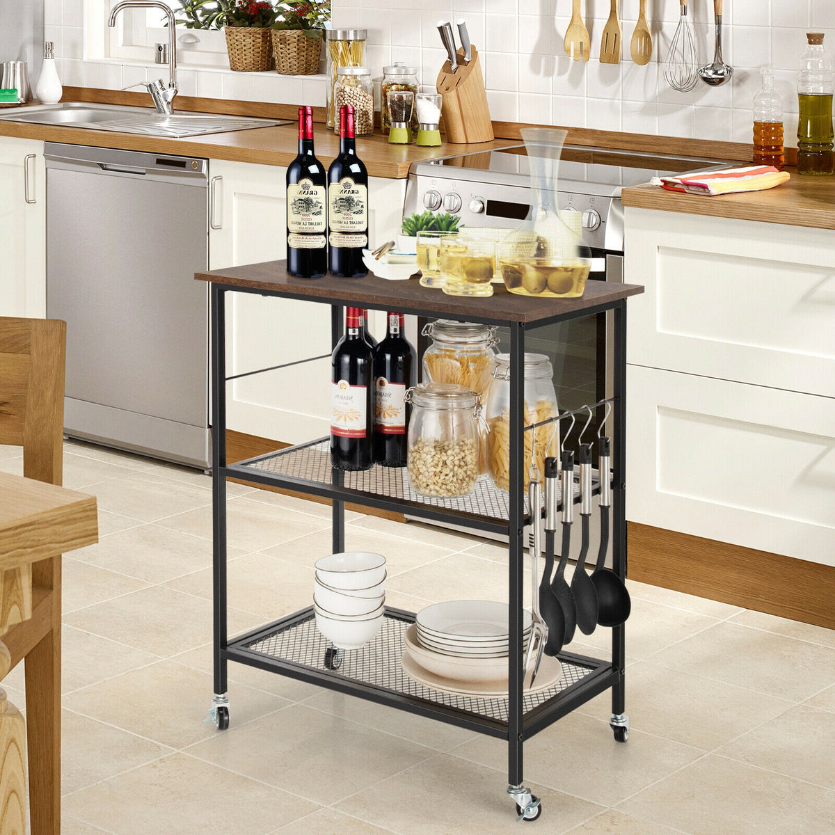 3-Tier Kitchen Cart, Microwave Rack, Brown Baker's Racks at Gallery Canada