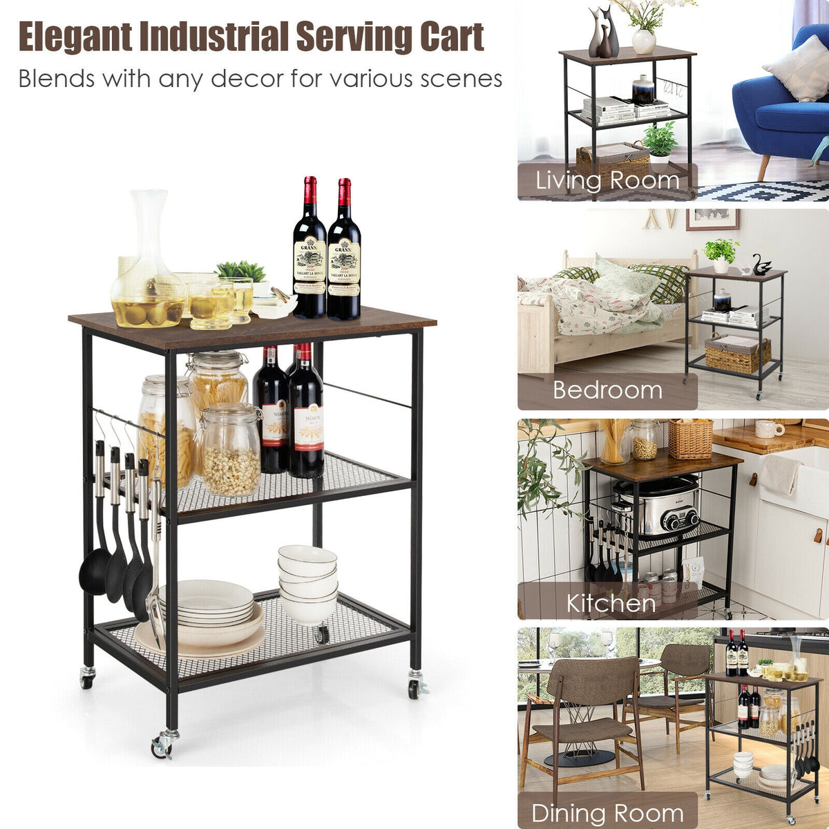 3-Tier Kitchen Cart, Microwave Rack, Brown Baker's Racks at Gallery Canada