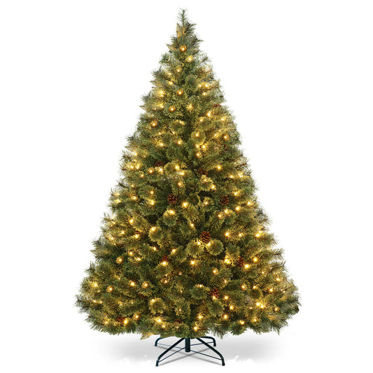 6 Feet Pre-Lit PVC Artificial Carolina Pine Tree, LED Lights, Green Christmas Tree Green at Gallery Canada