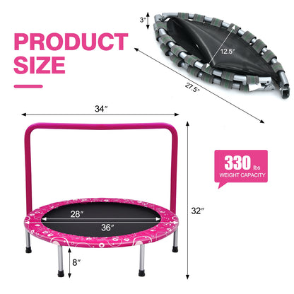 36 Inch Kids Trampoline, Mini Rebounder With Handrail, Pink Trampolines at Gallery Canada
