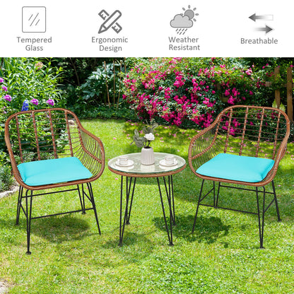 3 Piece Patio Rattan Bistro Set With Cushion, Turquoise Patio Conversation Sets at Gallery Canada