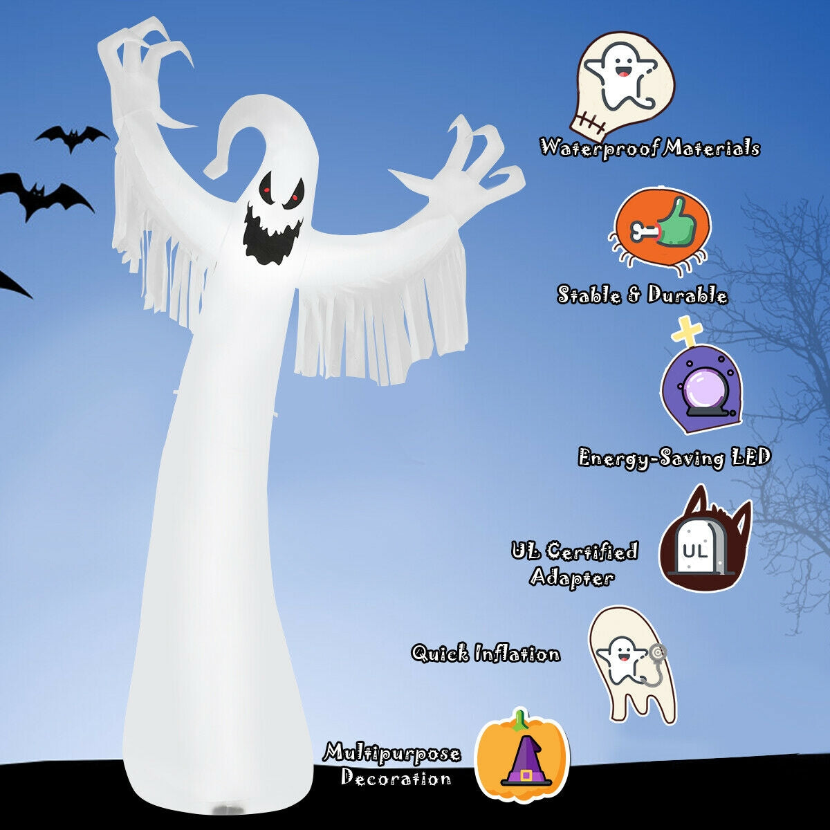 12 Feet Halloween Inflatable Spooky Ghost with Blower and LED Lights, White Halloween at Gallery Canada