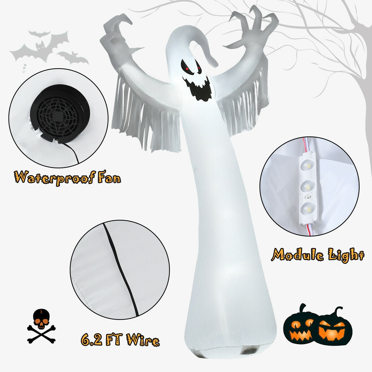 12 Feet Halloween Inflatable Spooky Ghost with Blower and LED Lights, White Halloween at Gallery Canada