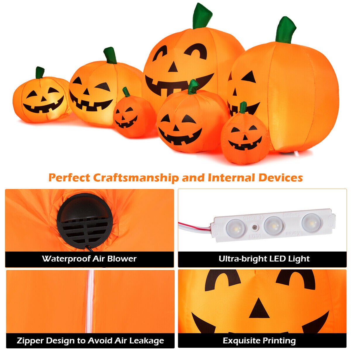 7.5 Feet Halloween Inflatable Pumpkin Patch With LED Lights, Orange Halloween at Gallery Canada