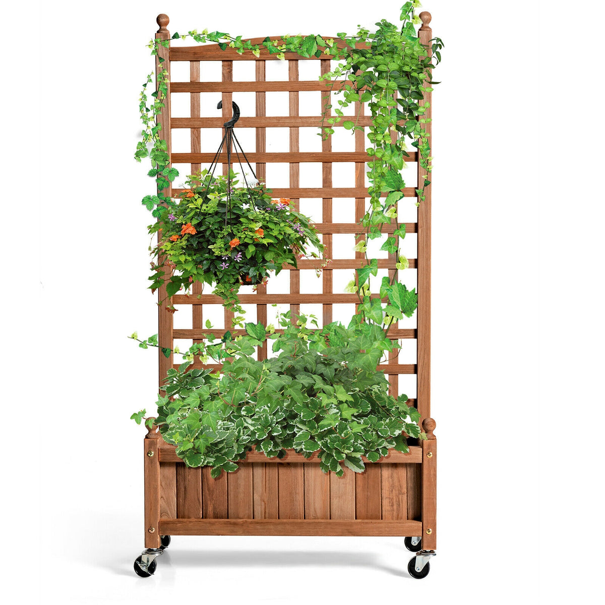 50 Inch Wood Planter Box With Trellis, Mobile Raised Bed, Brown Raised Garden Beds at Gallery Canada