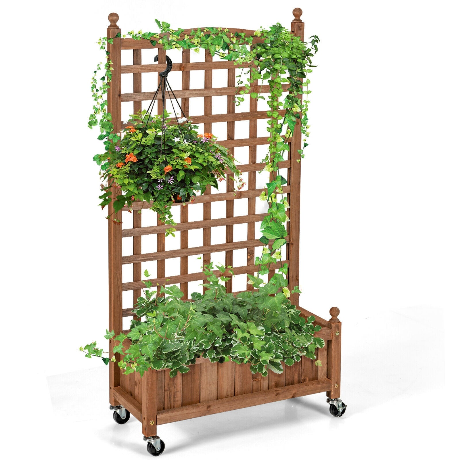 50 Inch Wood Planter Box With Trellis, Mobile Raised Bed, Brown Raised Garden Beds at Gallery Canada