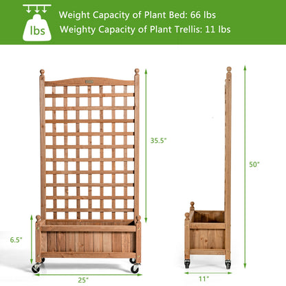 50 Inch Wood Planter Box With Trellis, Mobile Raised Bed, Brown Raised Garden Beds at Gallery Canada