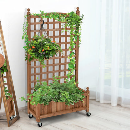50 Inch Wood Planter Box With Trellis, Mobile Raised Bed, Brown Raised Garden Beds at Gallery Canada
