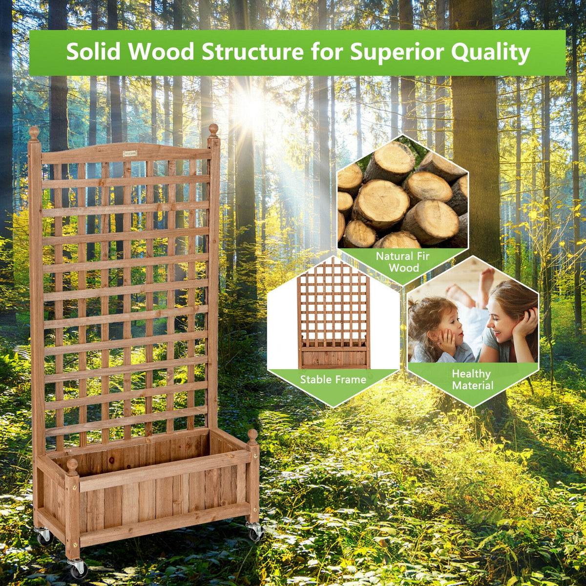 50 Inch Wood Planter Box With Trellis, Mobile Raised Bed, Brown Raised Garden Beds at Gallery Canada