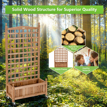 50 Inch Wood Planter Box With Trellis, Mobile Raised Bed, Brown Raised Garden Beds at Gallery Canada