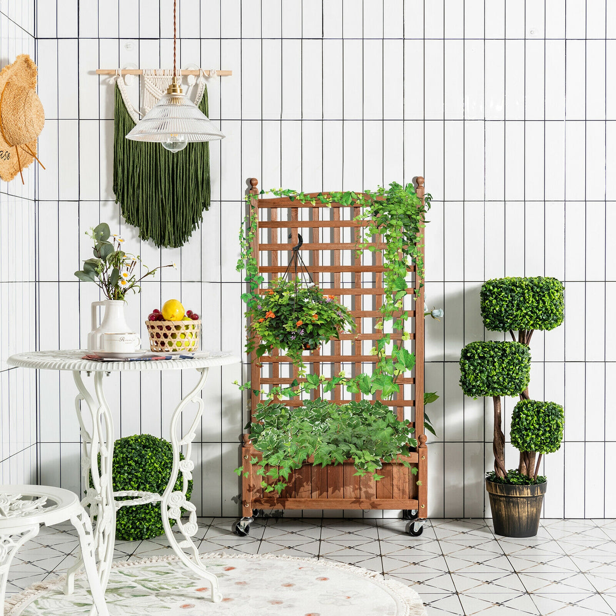 50 Inch Wood Planter Box With Trellis, Mobile Raised Bed, Brown Raised Garden Beds at Gallery Canada