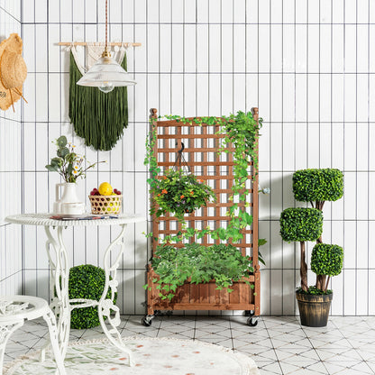 50 Inch Wood Planter Box With Trellis, Mobile Raised Bed, Brown Raised Garden Beds at Gallery Canada