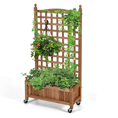 50 Inch Wood Planter Box With Trellis, Mobile Raised Bed, Brown Raised Garden Beds at Gallery Canada
