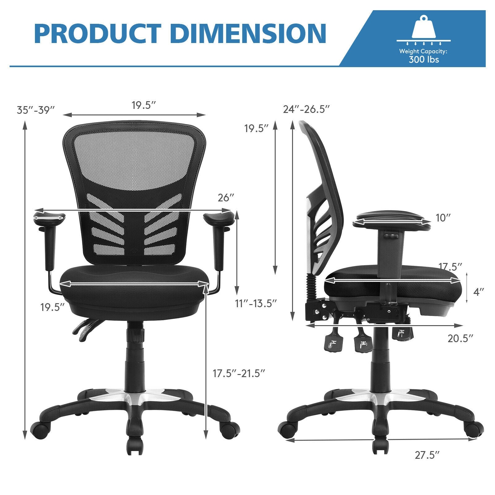 Ergonomic Mesh Office Chair, Adjustable Back Height, Armrests, Black Ergonomic Chairs at Gallery Canada