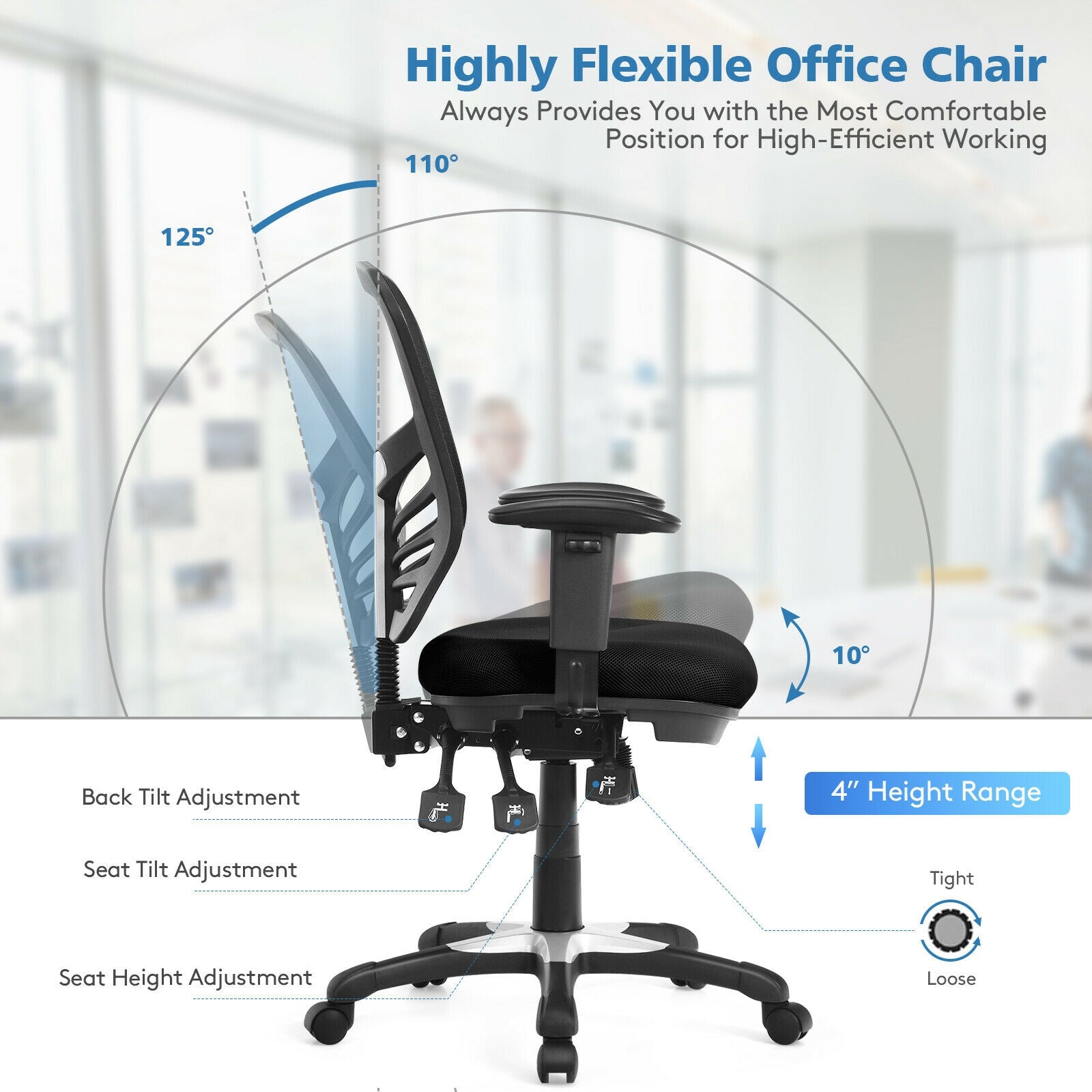 Ergonomic Mesh Office Chair, Adjustable Back Height, Armrests, Black Ergonomic Chairs at Gallery Canada