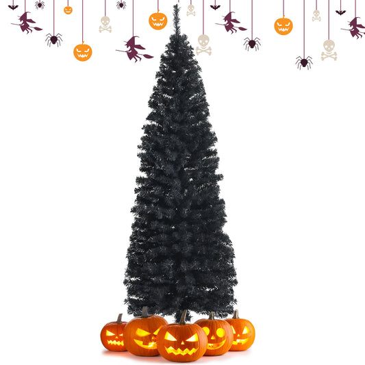 6 Feet Artificial Christmas Halloween Pencil Tree, Metal Stand, Black Christmas Tree Black at Gallery Canada