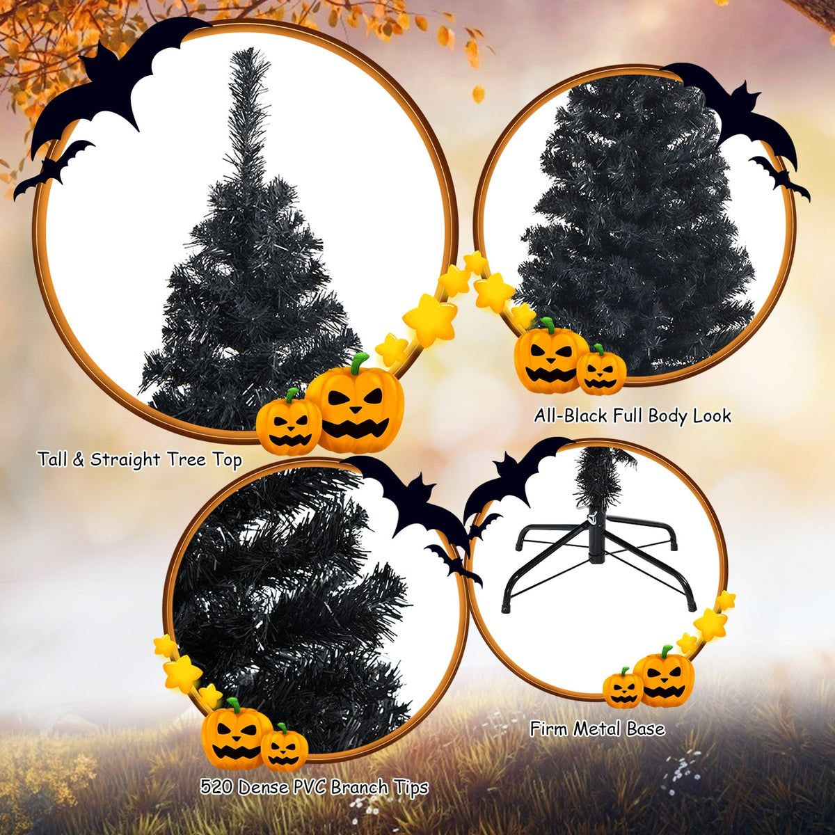 6 Feet Artificial Christmas Halloween Pencil Tree, Metal Stand, Black Christmas Tree at Gallery Canada