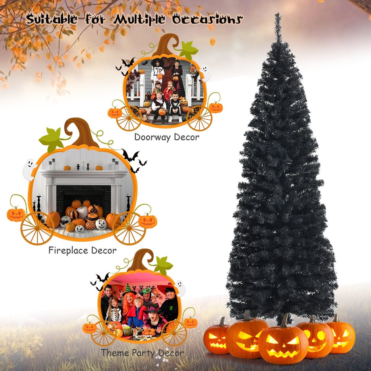 6 Feet Artificial Christmas Halloween Pencil Tree, Metal Stand, Black Christmas Tree at Gallery Canada