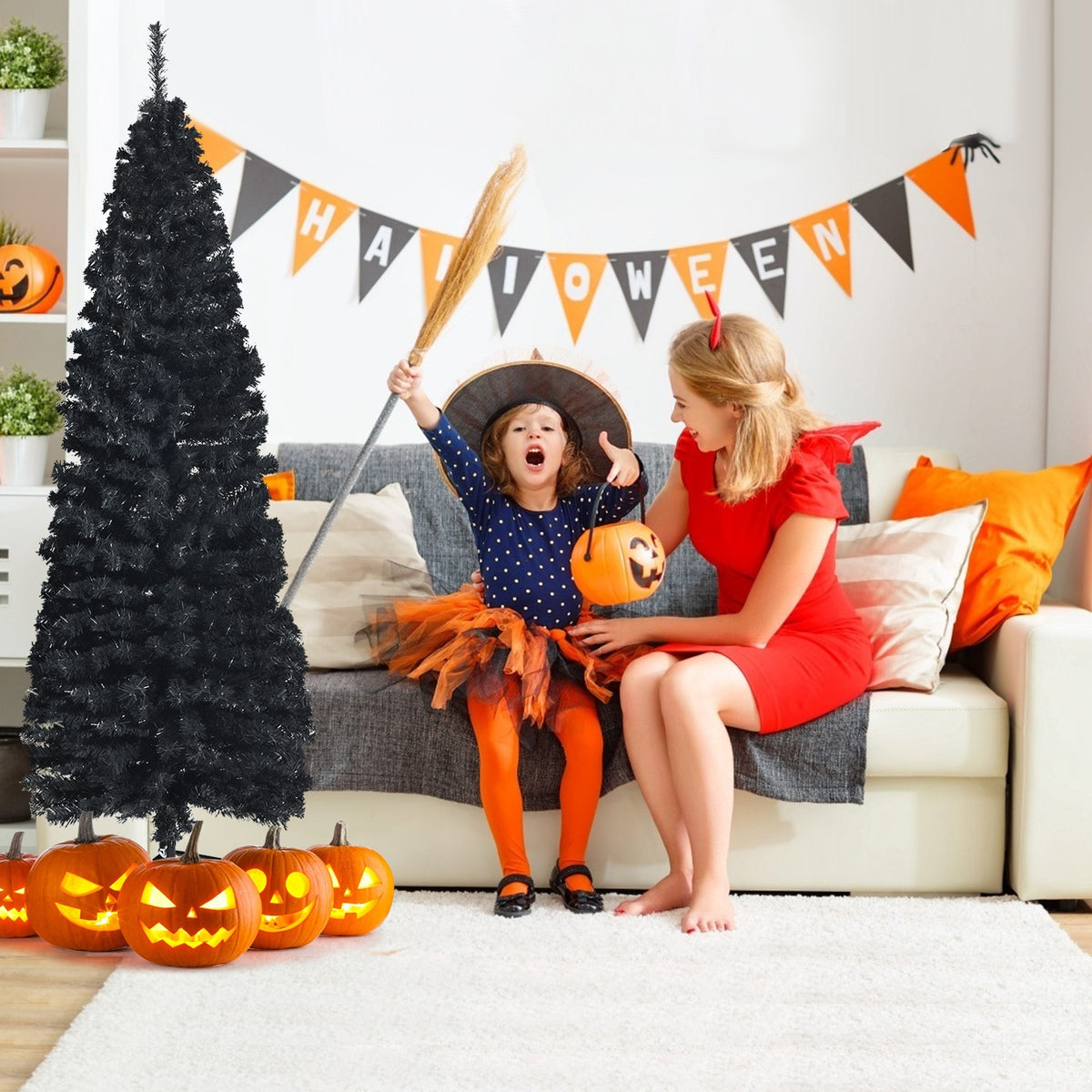 6 Feet Artificial Christmas Halloween Pencil Tree, Metal Stand, Black Christmas Tree at Gallery Canada