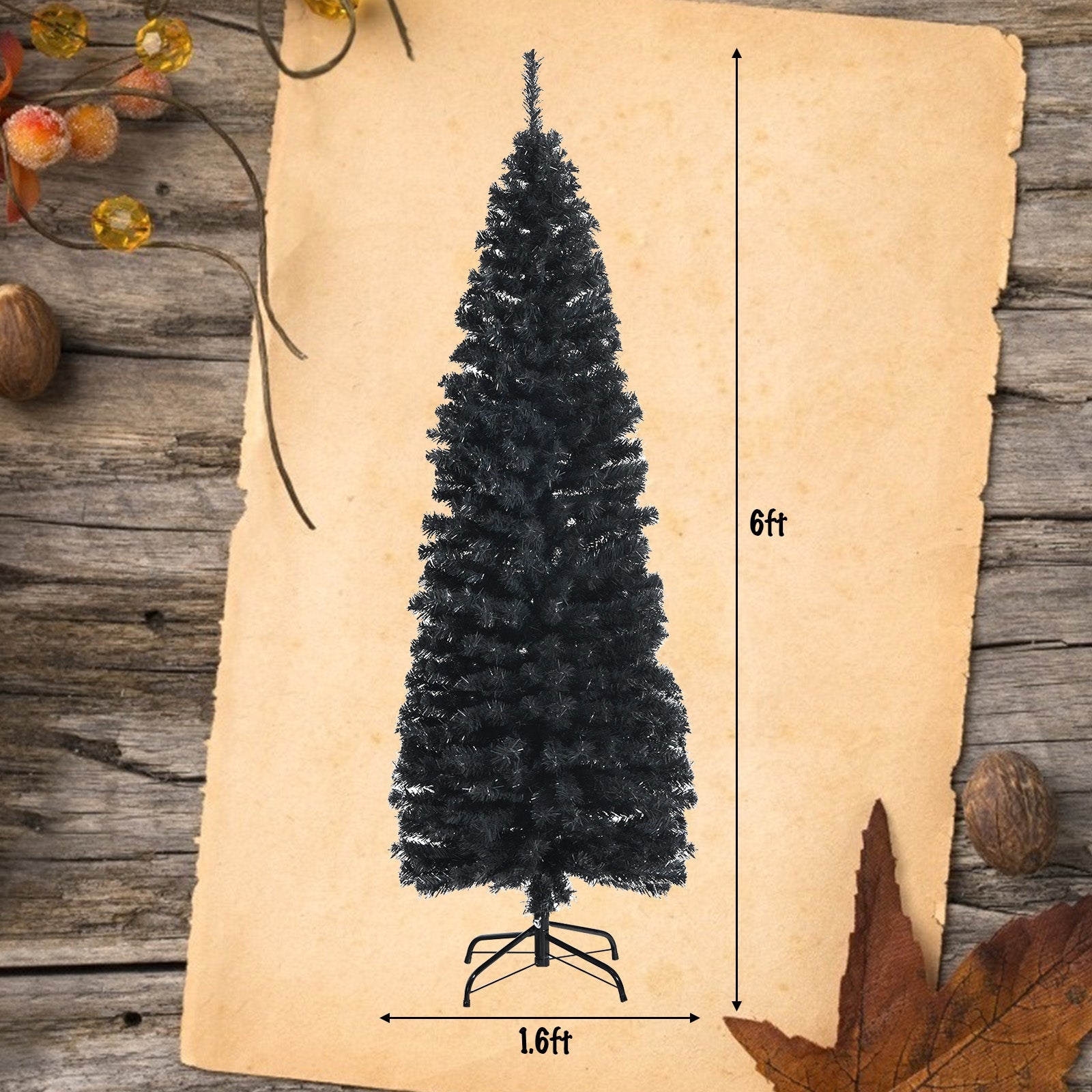 6 Feet Artificial Christmas Halloween Pencil Tree, Metal Stand, Black Christmas Tree at Gallery Canada