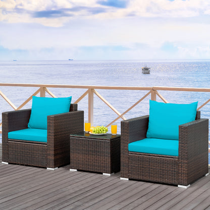 3 Pc Patio Rattan Furniture Set With Cushion, Turquoise Patio Conversation Sets at Gallery Canada