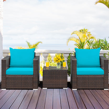 3 Pc Patio Rattan Furniture Set With Cushion, Turquoise Patio Conversation Sets at Gallery Canada