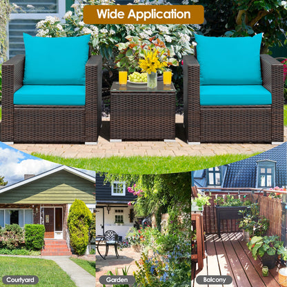 3 Pc Patio Rattan Furniture Set With Cushion, Turquoise Patio Conversation Sets at Gallery Canada
