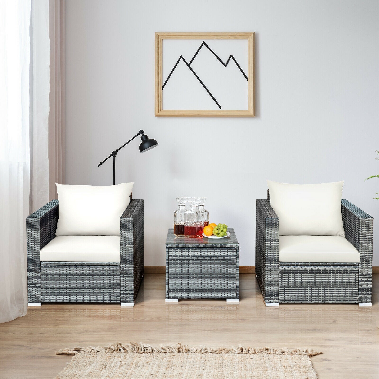 3 Pcs Patio Rattan Bistro Sofa Set, White Patio Conversation Sets at Gallery Canada