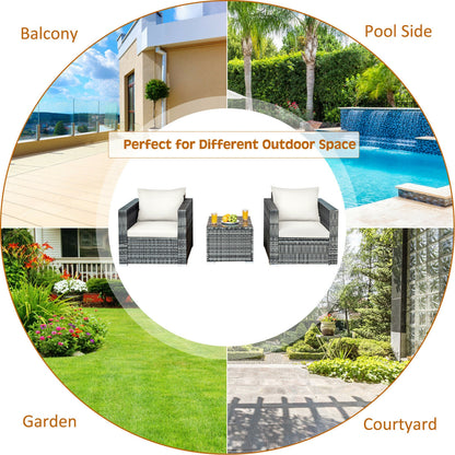 3 Pcs Patio Rattan Bistro Sofa Set, White Patio Conversation Sets at Gallery Canada