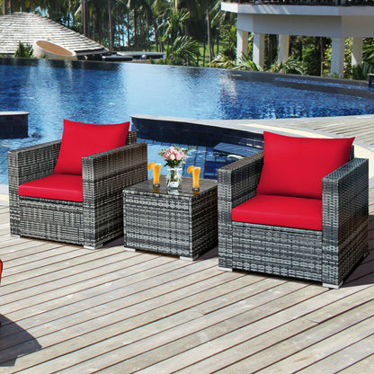 3 Pcs Patio Rattan Bistro Sofa Set, Cushioned, Red Patio Conversation Sets at Gallery Canada